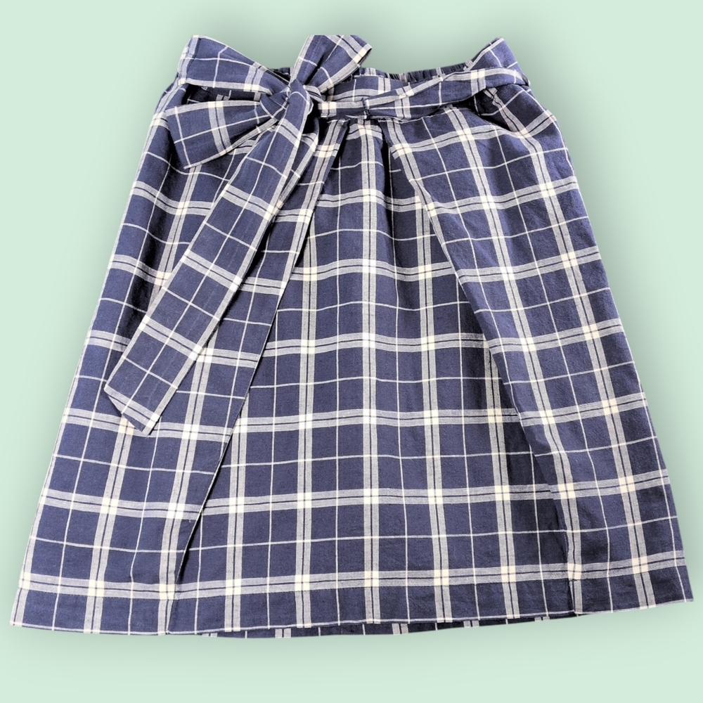 Madewell Plaid Blue Tie Front Skirt